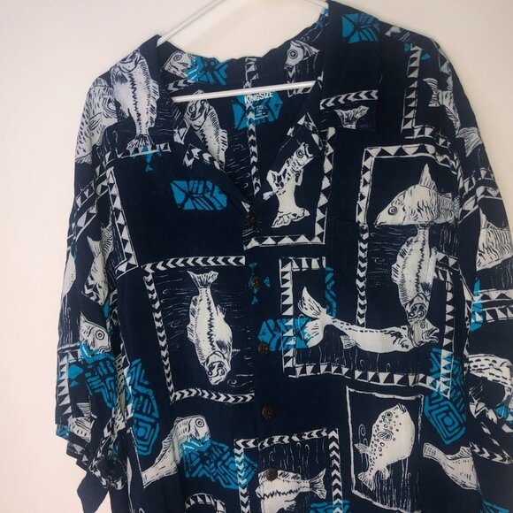 King Size Dark Blue & White with Fish Logo Men's Shirt 5XL - Picture 2 of 9